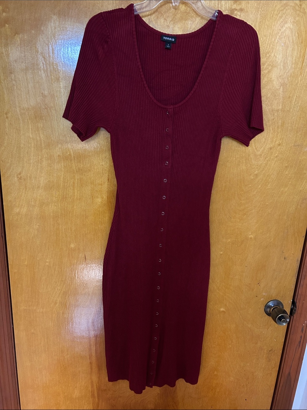 torrid Burgundy Ribbed Button-Front Midi Dress